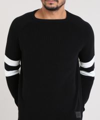 Sueter-Masculino-com-Listras-e-Textura-em-Trico-Gola-Careca-Preto-9343107-Preto_4