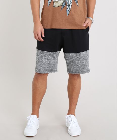 Bermuda-Masculina-Jogger-em-Moletom-com-Recorte-Preta-9466383-Preto_1