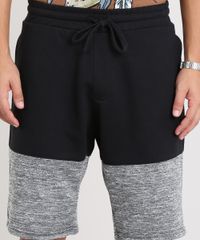Bermuda-Masculina-Jogger-em-Moletom-com-Recorte-Preta-9466383-Preto_2