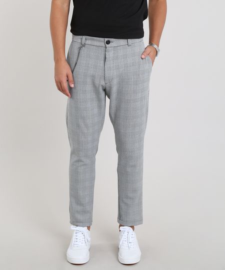 Calca-Masculina-Slim-Cropped-Estampada-Xadrez-com-Corrente-Cinza-Mescla-9449457-Cinza_Mescla_1