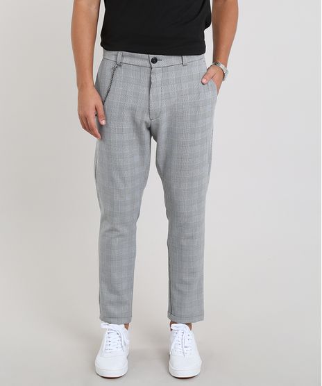Calca-Masculina-Slim-Cropped-Estampada-Xadrez-com-Corrente-Cinza-Mescla-9449457-Cinza_Mescla_1