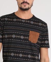 Camiseta-Masculina-Estampada-Etnica-com-Bolso-Manga-Curta-Gola-Careca-Preta-9447028-Preto_4