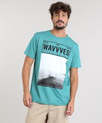 Camiseta-Masculina-com-Estampa-de-Praia-Manga-Curta-Gola-Careca-Verde-9434987-Verde_1