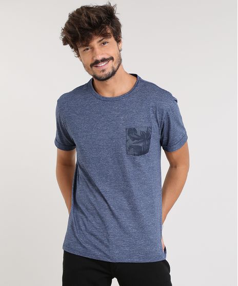Camiseta-Masculina-com-Bolso-Estampado-Manga-Curta-Gola-Careca-Azul-9460498-Azul_1