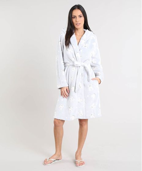 Roupao-Feminino-em-Fleece-Estampado-de-Coelho-com-Capuz-Manga-Longa-Cinza-Claro-9371919-Cinza_Claro_1