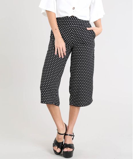Calca-Pantacourt-Feminina-Estampada-de-Poa-Preta-9439211-Preto_1