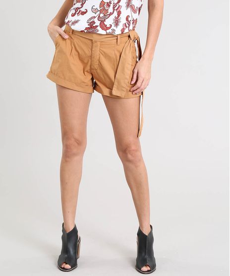 Short-Feminino-com-Faixa-para-Amarrar-Caramelo-9463461-Caramelo_1