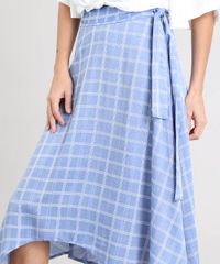 Saia-Feminina-Midi-Estampada-Xadrez-com-Pontas-e-Faixa-para-Amarrar-Azul-Claro-9369909-Azul_Claro_4