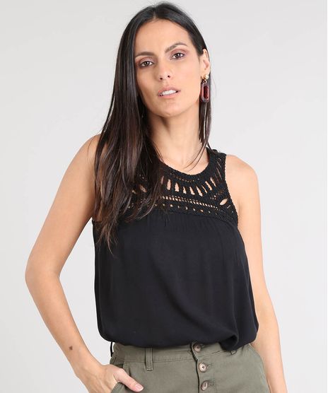 Regata-Feminina-Ampla-com-Macrame-Decote-Redondo-Preta-9391889-Preto_1