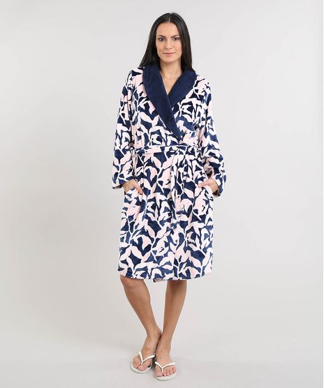 Roupao-Feminino-em-Plush-Estampado-de-Folhagem-Manga-Longa-Azul-Marinho-9371917-Azul_Marinho_1