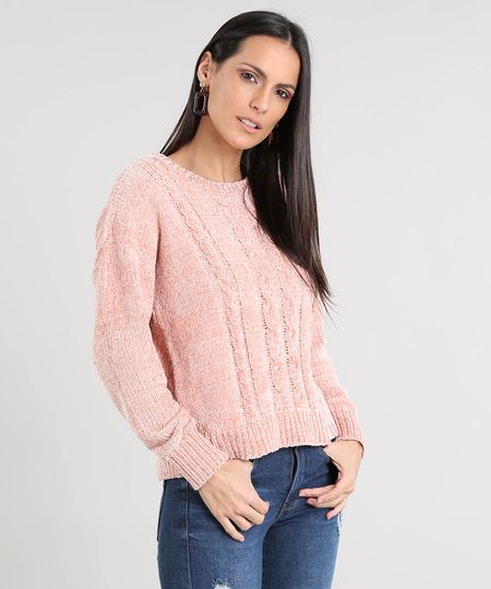 Sueter-Feminino-em-Trico-de-Chenille-Rose-9362256-Rose_1