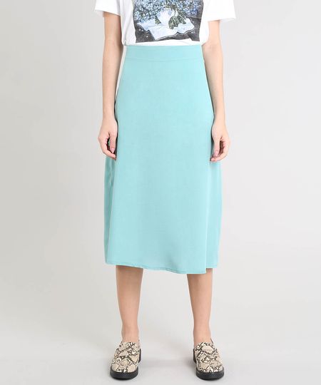 Saia Midi Feminina Mindset Evasê Verde Claro Menor preço em Saia Midi Feminina Mindset Evasê Verde Claro