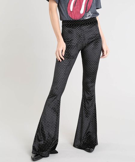 Calça Feminina Mindset Flare em Veludo com Brilho Preta Menor preço em Calça Feminina Mindset Flare em Veludo com Brilho Preta
