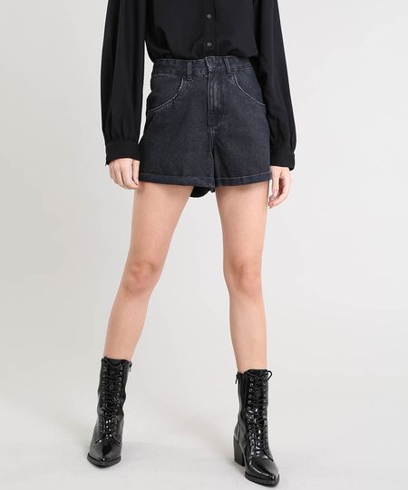 Short Jeans Feminino Mindset Mom Amplo Preto Menor preço em Short Jeans Feminino Mindset Mom Amplo Preto