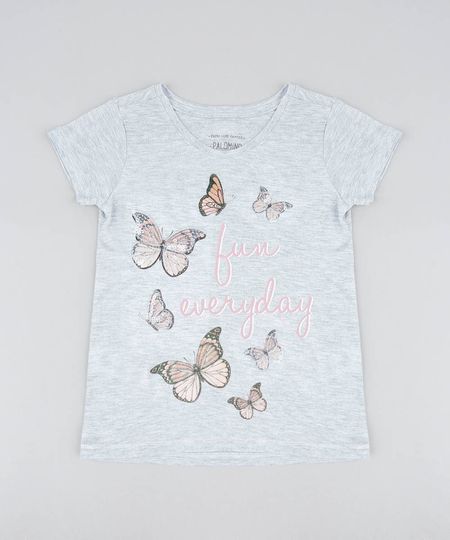Blusa-Infantil-Borboletas-com-Paetes-Manga-Curta-Decote-Redondo-Cinza-Mescla-9504284-Cinza_Mescla_1