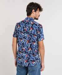 Camisa-Masculina-Estampada-de-Folhagem-Manga-Curta-Azul-Marinho-9450958-Azul_Marinho_2