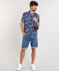 Camisa-Masculina-Estampada-de-Folhagem-Manga-Curta-Azul-Marinho-9450958-Azul_Marinho_3