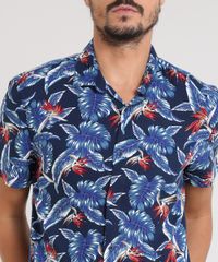 Camisa-Masculina-Estampada-de-Folhagem-Manga-Curta-Azul-Marinho-9450958-Azul_Marinho_4