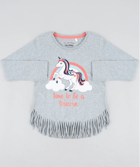 Blusa-Infantil-Unicornio-com-Franja-Manga-Longa-Decote-Redondo-Cinza-Mescla-9442901-Cinza_Mescla_1