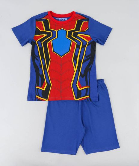 Pijama-Infantil-Homem-Aranha-Manga-Curta-Azul-9476325-Azul_1