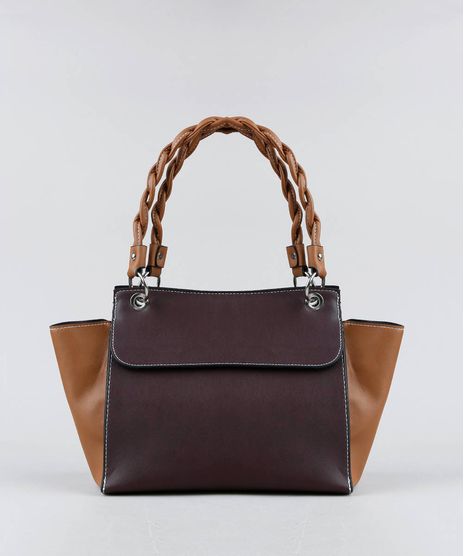 Bolsa-Feminina-Grande-Bicolor-com-Alca-Torcida--Vinho-9359471-Vinho_1
