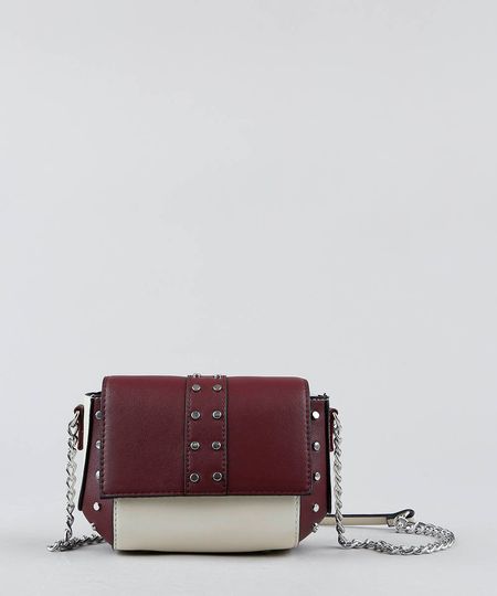Bolsa-Feminina-Transversal-Pequena-Bicolor-com-Tachas-e-Alca-de-Corrente-Vinho-9360784-Vinho_1