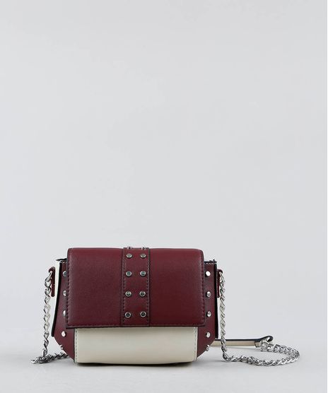 Bolsa-Feminina-Transversal-Pequena-Bicolor-com-Tachas-e-Alca-de-Corrente-Vinho-9360784-Vinho_1
