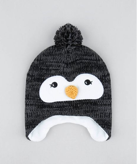 Gorro-Infantil-Pinguim-com-Pompom-Cinza-Mescla-Escuro-9360877-Cinza_Mescla_Escuro_1