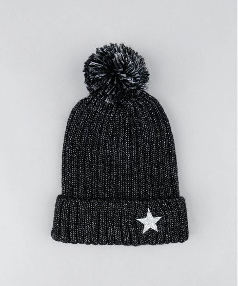 Gorro-Infantil-em-Trico-com-Pompom-e-Brilho-Preto-9360941-Preto_1