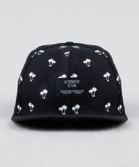 Bone-Masculino-Aba-Reta-Estampado-de-Coqueiros-Preto-9394947-Preto_1