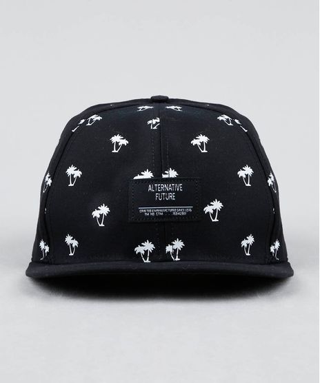 Bone-Masculino-Aba-Reta-Estampado-de-Coqueiros-Preto-9394947-Preto_1