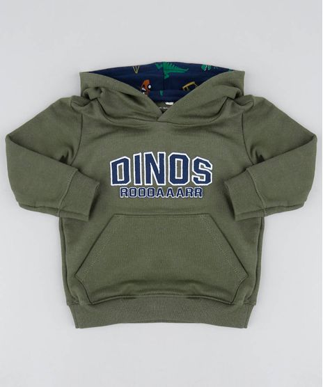 Blusao-Infantil--Dinos--com-Capuz-em-Moletom-Verde-Militar-9482770-Verde_Militar_1