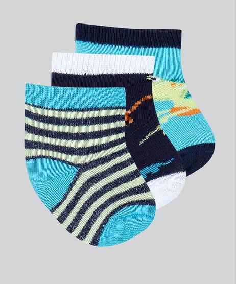 Kit-de-3-Meias-Infantis-Estampadas-Dinossauros-Multicor-9481932-Multicor_1