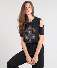 Blusa-Feminina-Guns-N--Roses-Open-Shoulder-Manga-Curta-Decote-Redondo-Preta-9505741-Preto_1