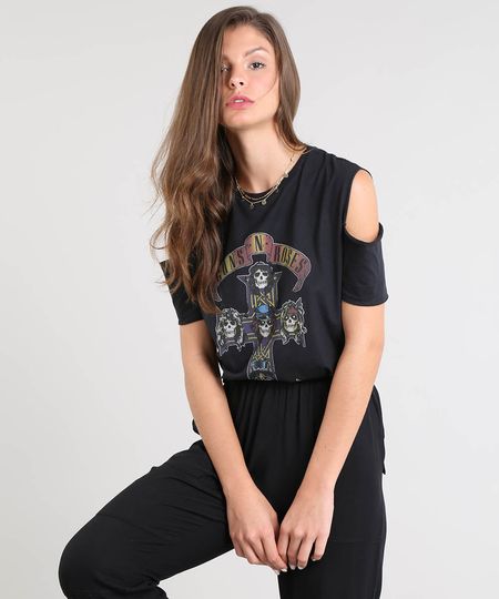 Blusa-Feminina-Guns-N--Roses-Open-Shoulder-Manga-Curta-Decote-Redondo-Preta-9505741-Preto_1