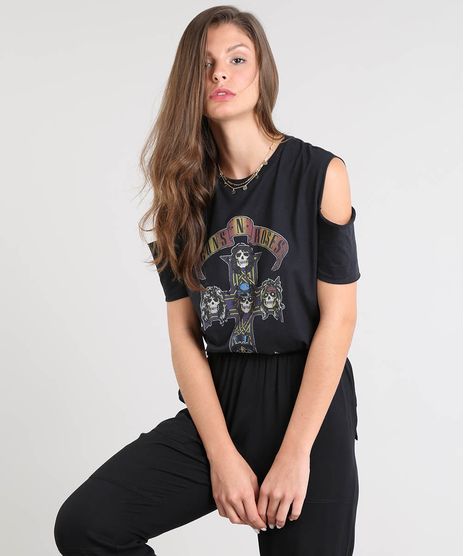 Blusa-Feminina-Guns-N--Roses-Open-Shoulder-Manga-Curta-Decote-Redondo-Preta-9505741-Preto_1