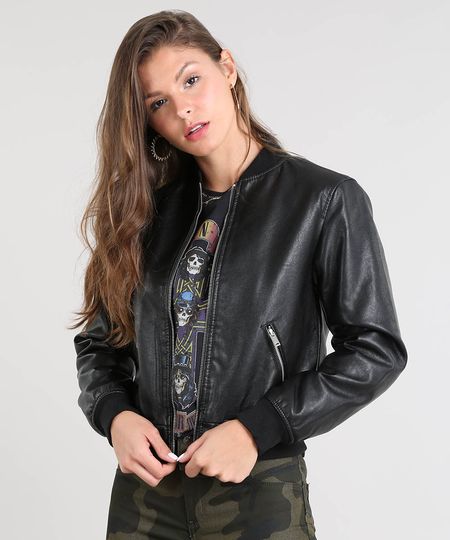 Jaqueta Bomber Feminina Acolchoada Preta Menor preço em Jaqueta Bomber Feminina Acolchoada Preta