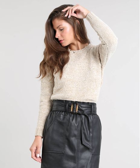 Sueter-Feminino-em-Trico-de-Chenille-Manga-Longa-Kaki-9361443-Kaki_1