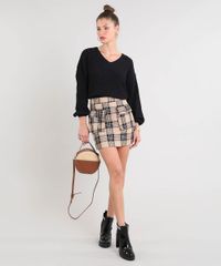 Saia-Feminina-Curta-Estampada-Xadrez-com-Bolso-Utilitario-Kaki-9365223-Kaki_3