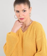 Sueter-Feminino-em-Trico-Decote-V-Mostarda-9359534-Mostarda_4