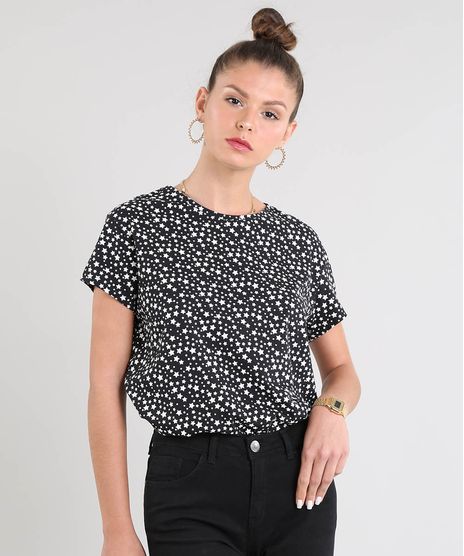 Blusa-Feminina-Ampla-Estampada-de-Estrelas-Manga-Curta-Decote-Redondo-Preta-9466600-Preto_1