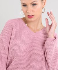 Sueter-Feminino-em-Trico-Decote-V-Rose-9359534-Rose_4