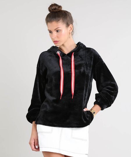 Blusao-Feminino-em-Plush-com-Capuz-e-Cadarco-Preto-9344056-Preto_1
