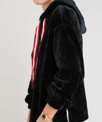 Blusao-Feminino-em-Plush-com-Capuz-e-Cadarco-Preto-9344056-Preto_4