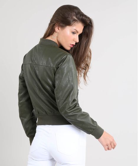 jaqueta bomber verde militar feminina