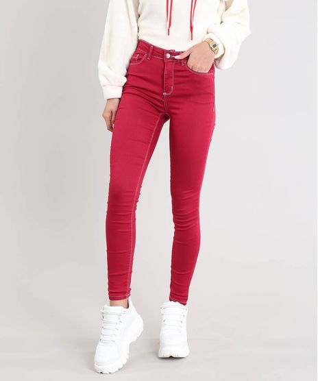 Calca-Feminina-Super-Skinny-com-Pespontos-Vinho-9483186-Vinho_1