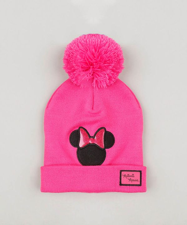 Gorro Infantil Minnie em Tricô com Pompom Pink Único