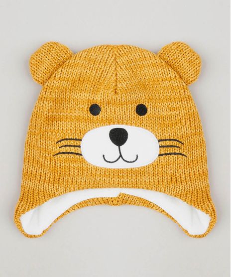Gorro-Infantil-Urso-com-Orelhinhas-em-Trico-Mostarda-9360876-Mostarda_1