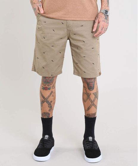 Bermuda-de-Sarja-Masculina-Slim-Estampada-de-Tubarao-Kaki-9464485-Kaki_1