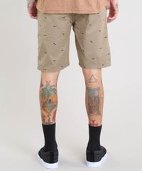 Bermuda-de-Sarja-Masculina-Slim-Estampada-de-Tubarao-Kaki-9464485-Kaki_4